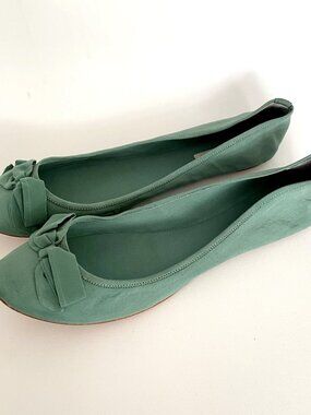 New HANDMADE Green Genuine Silk Leather Flat Loafers Size 10 fit 9 NYC Designer